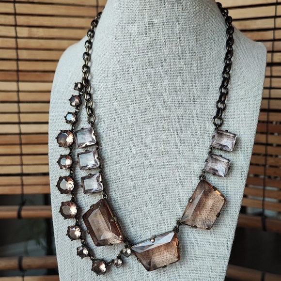 J. Crew Brand Statement Necklace Huge Abstract Apricot Light Rose Stones Brass - Picture 2 of 16